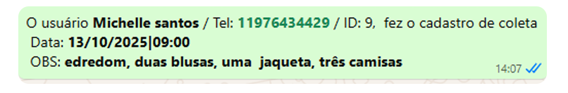 Notificação para a lavanderia